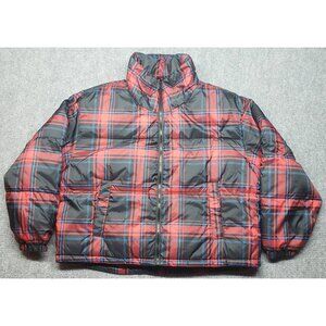 Arizona Puffer Jacket Mens L Red Black Plaid Waist Length Insulated Mockneck New